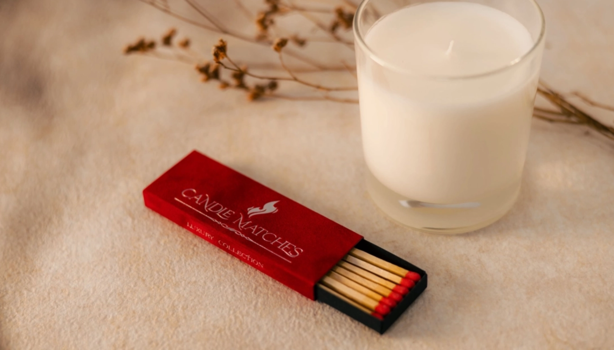 Candle matches red plush